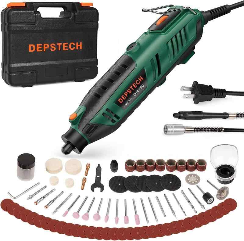 DEPSTECH Rotary Tool Kit, 200W Rotary Multi Tool 6 Variable Speed 10000-40000RPM with Keyless Chuck and Flex Shaft