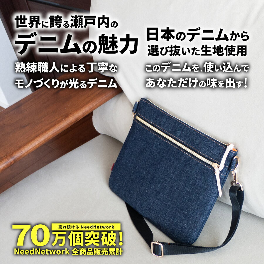 【先着50枚 50%クーポン配布】【日本が誇るデニム 使うほど味が出る】 サコッシュ ショルダーバッグ ミニショルダーバッグ メンズ 大人 レディース 斜めがけバッグ スマホポーチ 小さめ 横型 長財布収納 ワンショルダーバッグ 軽量 スマホショルダー 小さめ メンズバック neednetwork-10001939 スマホケースのニードネットワーク サンプル画像2
