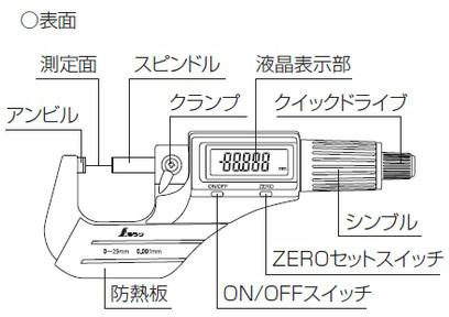 ニコスト 金物の【デジタルマイクロメーター】【　ゼロセット機能付　】79523 0.001mm〜25mm【　オートパワーオフ機能付　】【　61mm×156mm×28mm　】【　厚さ測定　】　シンワリチウム電池 CR2032 1個｜アングル3