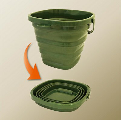 折りたたみスクエアバケツ品番 ： AXL−455GR★カラー ： グリーン★容量 ： 約10L★耐熱 ： 60℃★折り畳み時厚 約5cm株式会社アクセル（AXCEL）