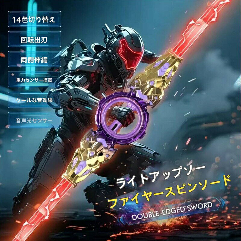 ニーズ&ウォンツのライトセーバー おもちゃ 14色LED発光 伸縮式 360度回転 効果音付き 両刃 光る剣 コスプレ なりきり玩具 子供 男の子向け 文化祭 パーティー プレゼント｜アングル3