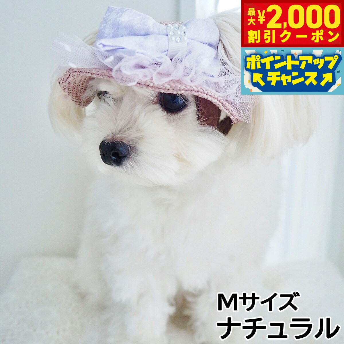 【最大2000円OFFクーポン！＆店内ポイント最大52倍！本日限定！】犬の帽子 ガーデンオブエデン りぼんチュールハット Mサイズ ナチュラル