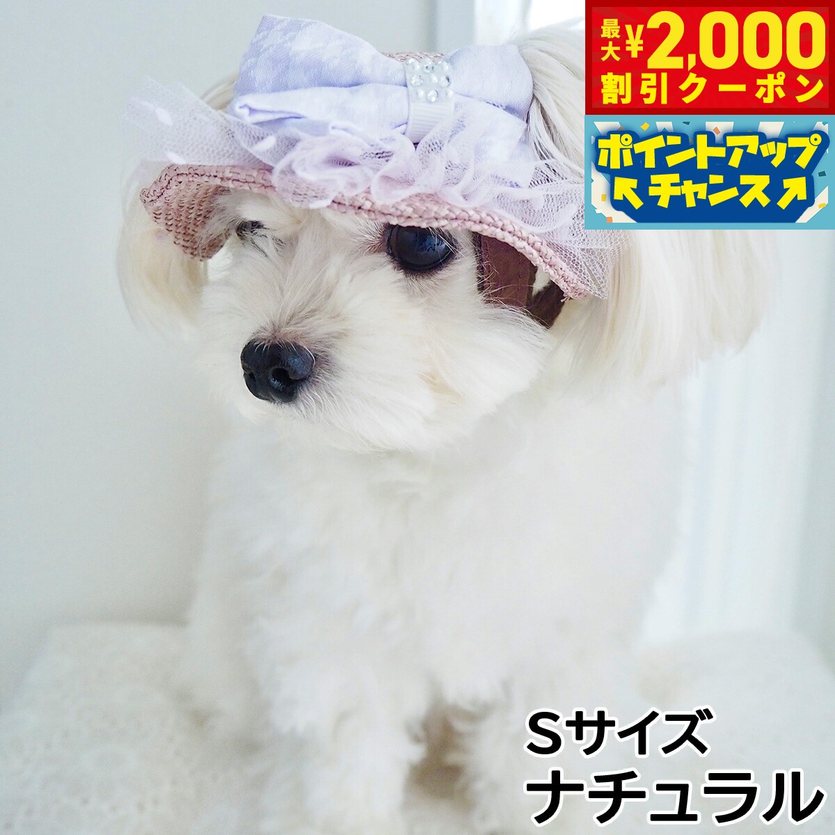 【最大2000円OFFクーポン！＆店内ポイント最大52倍！本日限定！】犬の帽子 ガーデンオブエデン りぼんチュールハット Sサイズ ナチュラル