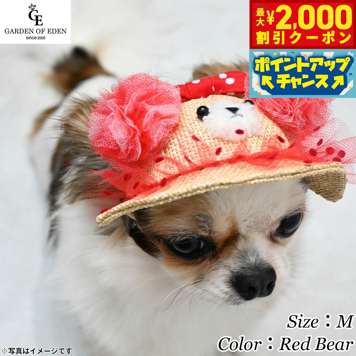 【最大2000円OFFクーポン！＆店内ポイント最大52倍！本日限定！】犬の帽子 ガーデンオブエデン Garden of Eden 水玉こぐまハット M Red Bear ファッション おしゃれ 熱中対策