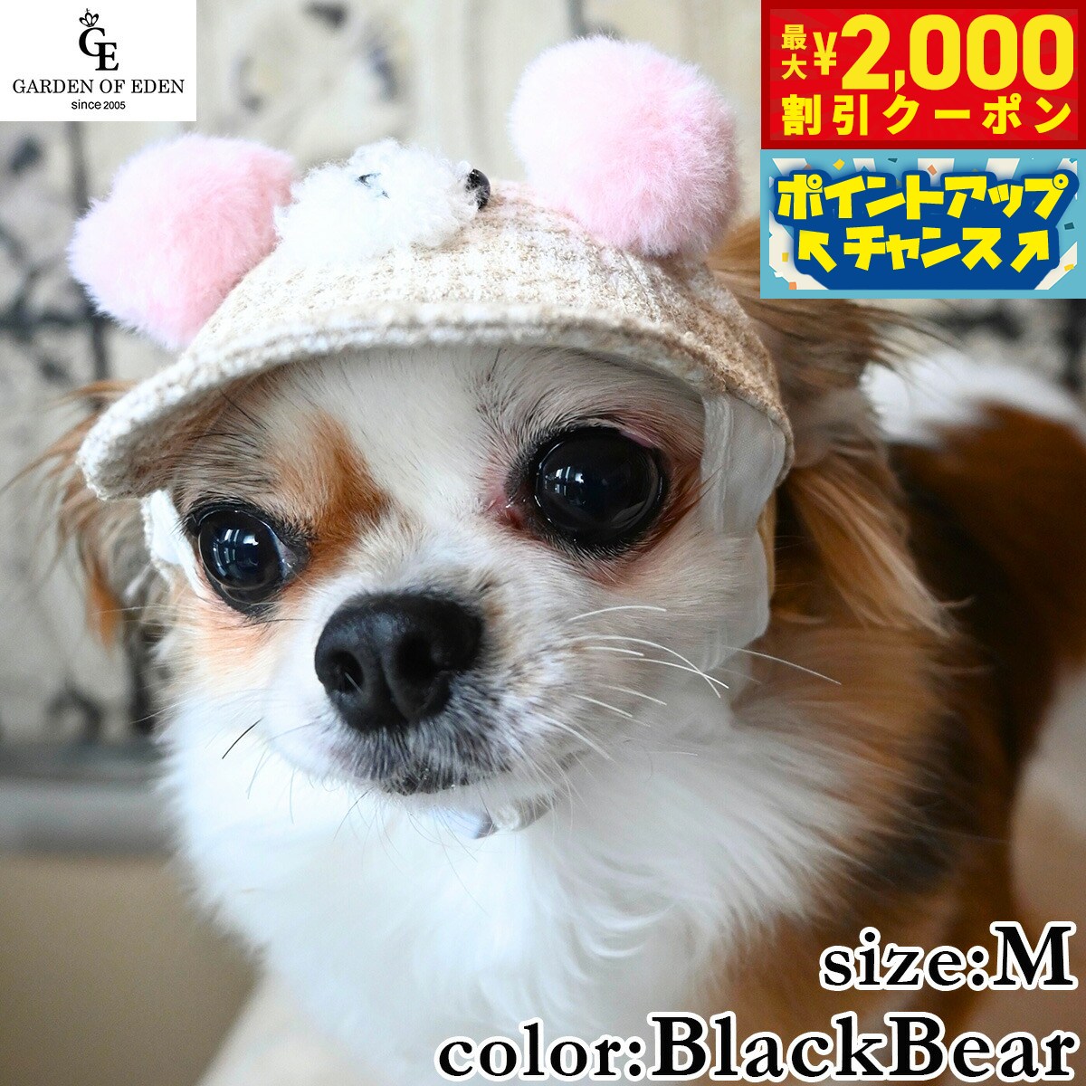 【最大2000円OFFクーポン！＆店内ポイント最大52倍！本日限定！】犬の帽子 ガーデンオブエデン もこもこベアCAP M ブラックベア
