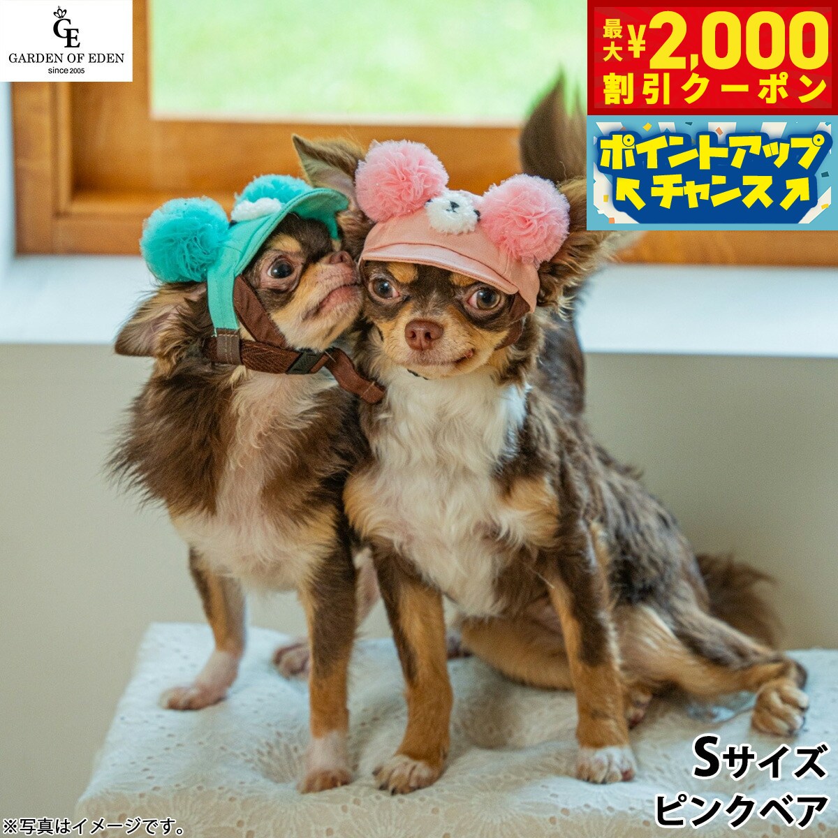 【最大2000円OFFクーポン！＆店内ポイント最大52倍！本日限定！】犬の帽子 ガーデンオブエデン デニムポンポンベアCAP S ピンクベア【送料無料】 おしゃれ ファッション お出かけ