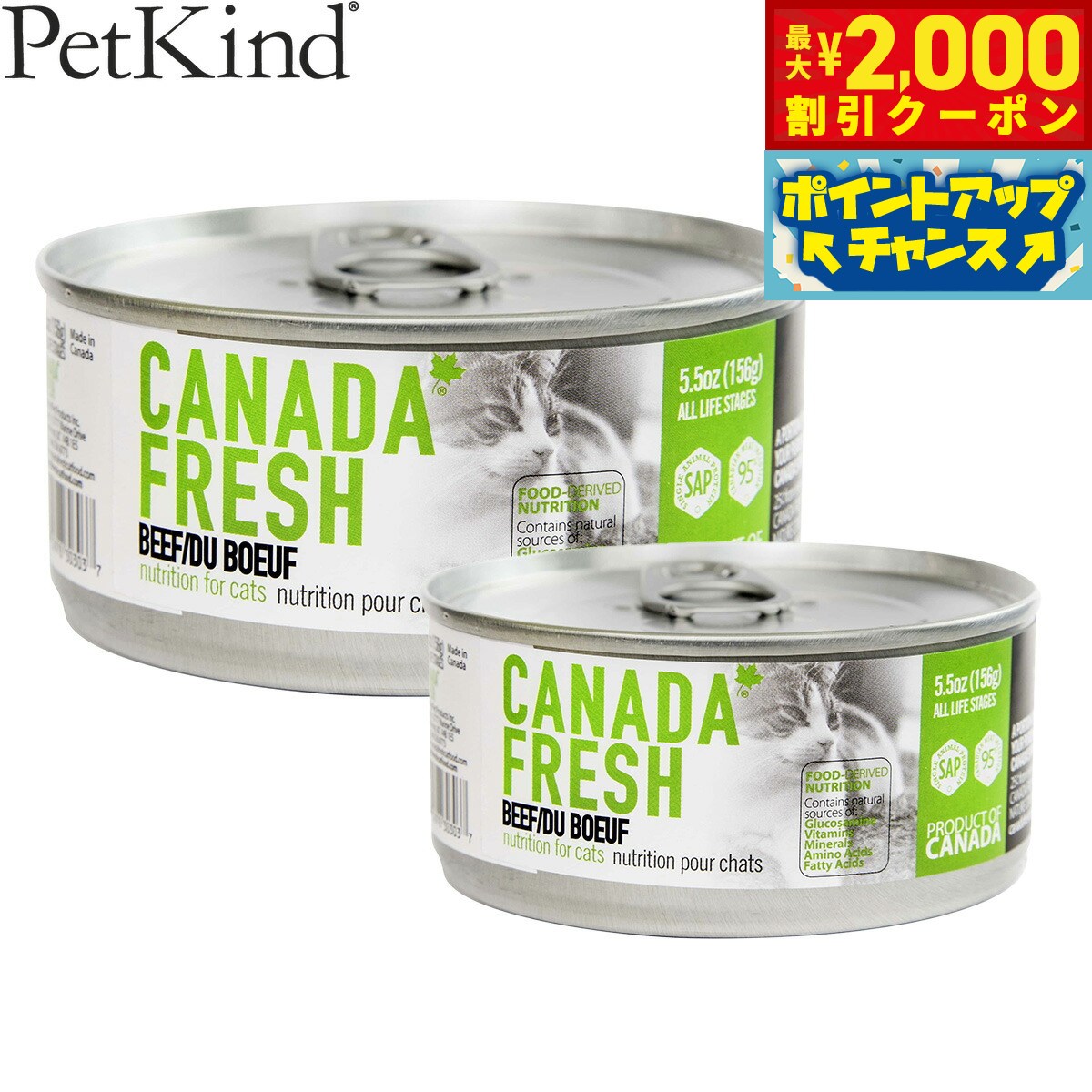 【最大2000円OFFクーポン！＆店内ポイント最大51倍！マラソン限定！】ペットカインド カナダフレッシュ キャットウェット ビーフ SAP 猫 キャットフード ウェットフード 缶詰 総合栄養食 全猫種 全年齢 合成保存料 人工香料 着色料不使用 家禽肉不使用