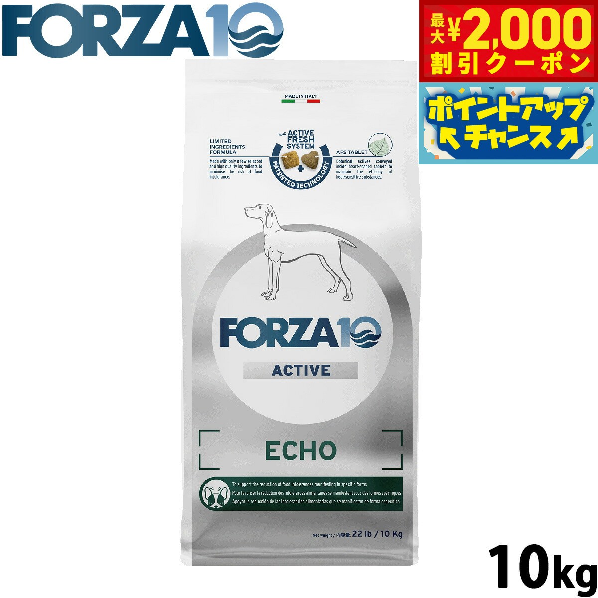 【最大2000円OFFクーポン！＆店内ポイント最大54倍！マラソン限定！】フォルツァ10 Forza10 ドッグフード エコーアクティブ ミディアム 耳のケア用食事療法食 10kg 無添加 成犬 高齢犬