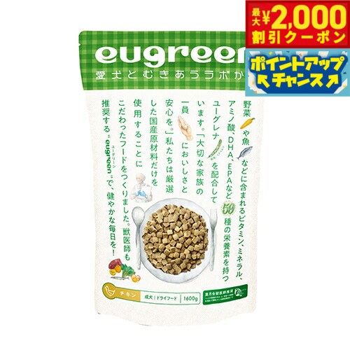 【2000円OFFクーポン！＆店内ポイント最大52倍！本日限定！】ユーグリーン ドッグフード 成犬用 チキン 1600g 犬 ドライフード 国産 全犬種