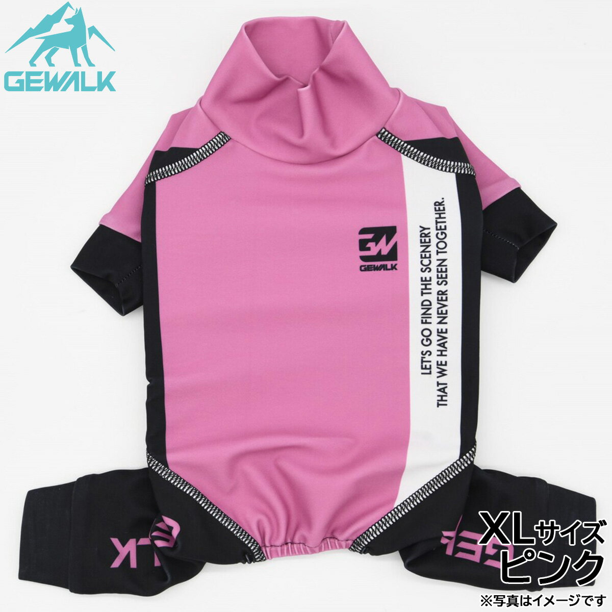 【店内ポイント最大44倍！本日限定！】ジウォーク GEWALK トリコロール カラー プリント プロテクト ストレッチ ロンパース XL ピンク 犬服 ドッグウェア ペットウェア