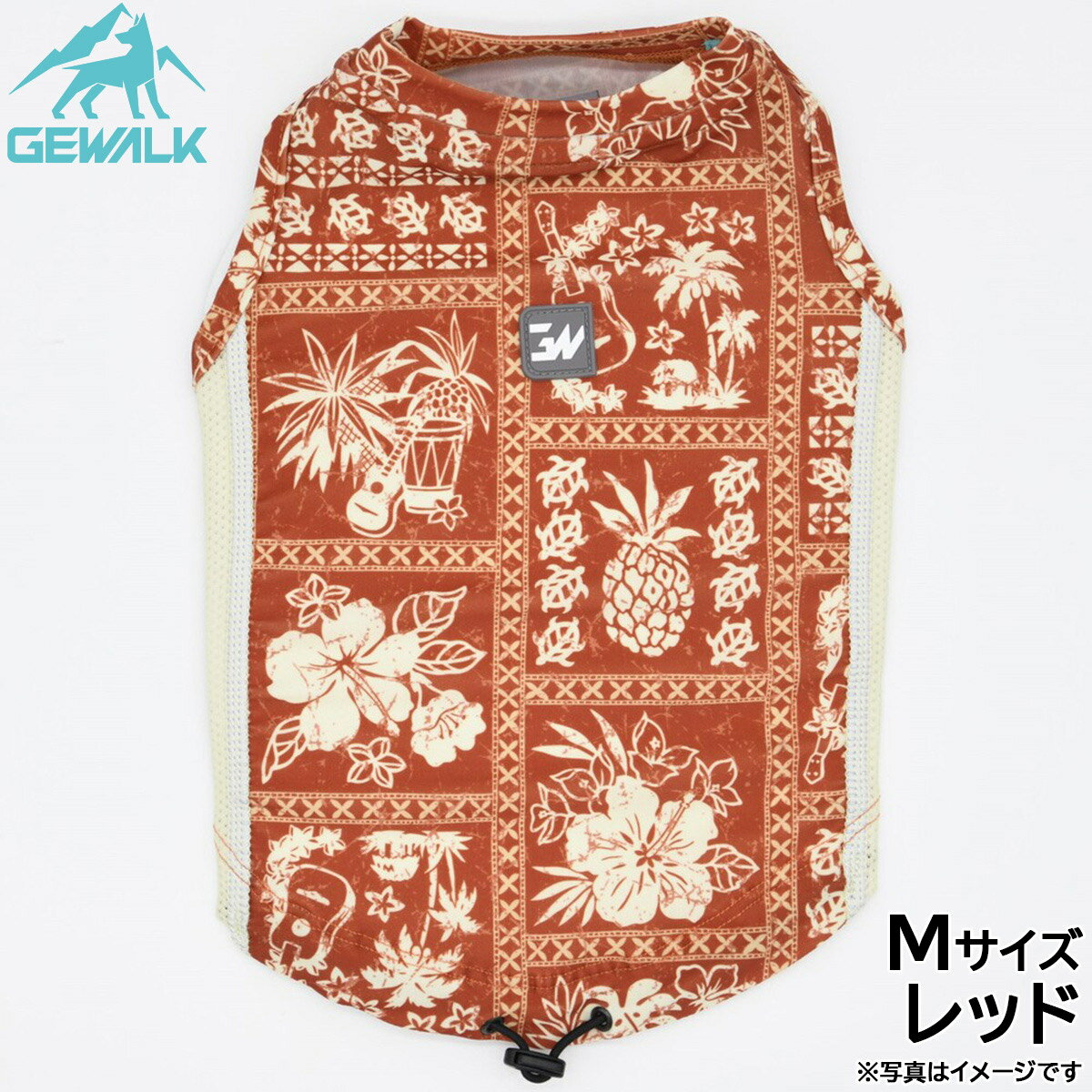 【店内ポイント最大44倍！本日限定！】ジウォーク GEWALK ハワイアン パッチワーク プリント アクティブ サンシェード タンクトップ M レッド 犬服 ドッグウェア ペットウェア