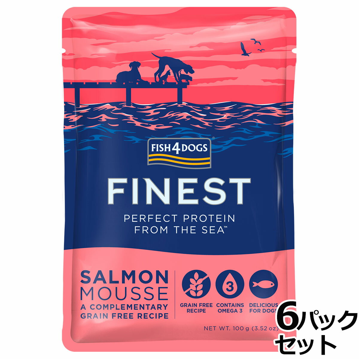 【2000円OFFクーポン！＆店内ポイント最大52倍！マラソン限定】フィッシュ4ドッグ FISH 4 DOGS ファイネスト サーモンムース 100g×6パック 無添加 ドッグフード グレインフリー 穀物不使用 魚 ウェットフード パウチ