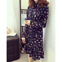 ワンピース チュニック ひざ丈 長袖 シフォンワンピース 秋ワンピース 花柄ワンピース 森ガール 日常 お出かけ 春秋 ミディアム丈 フリル 学生(4)