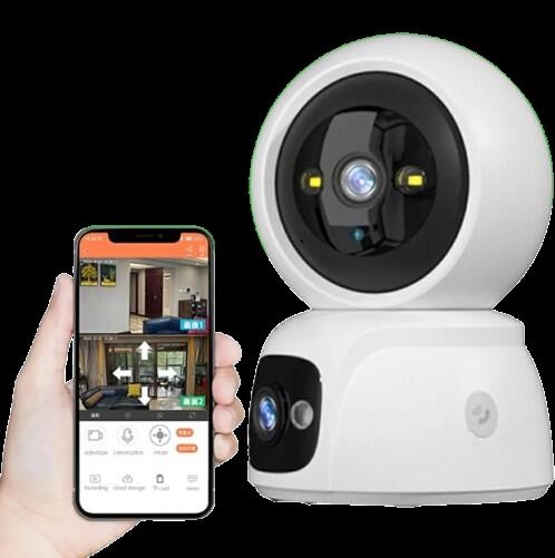 防犯カメラ 小型 室内 見守りカメラ 家庭用 デュアルカメラ ワイヤレス 2画面監視 スマホ通知 夜間撮影 動作検知 警報通知 双方向音声 簡単設置 留守番 ペット 赤ちゃん