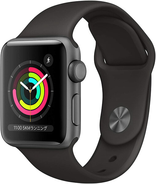 AppleWatchSeries3GPSモデル38mmスペースグレイアルミニウムケースとブラックスポーツバンド正規品