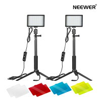 Neewer2パック調光可能な5600KUSBLEDビデオライト調節可能な三脚スタンド/カラーフィルター付き卓上/ローアングル撮影、カラフルなLED照明、商品、肖像画、YouTubeビデオ写真撮影対応