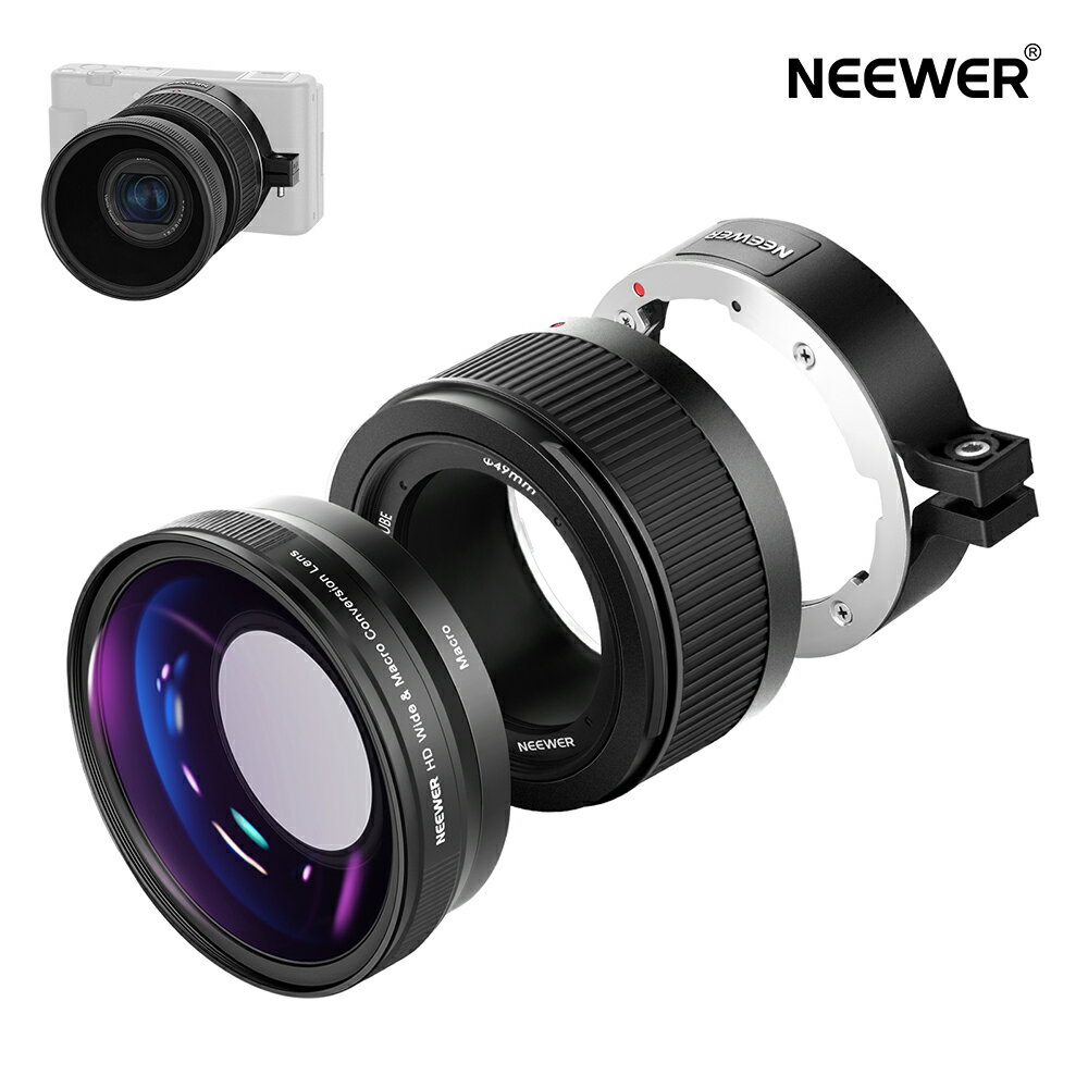 NEEWER 2-in-1広角レンズ 18mm HD広角と10倍マクロ追加レンズ 延長チューブ バヨネットマウントレンズアダプター クリーニングクロス付き Sony ZV1カメラ対応