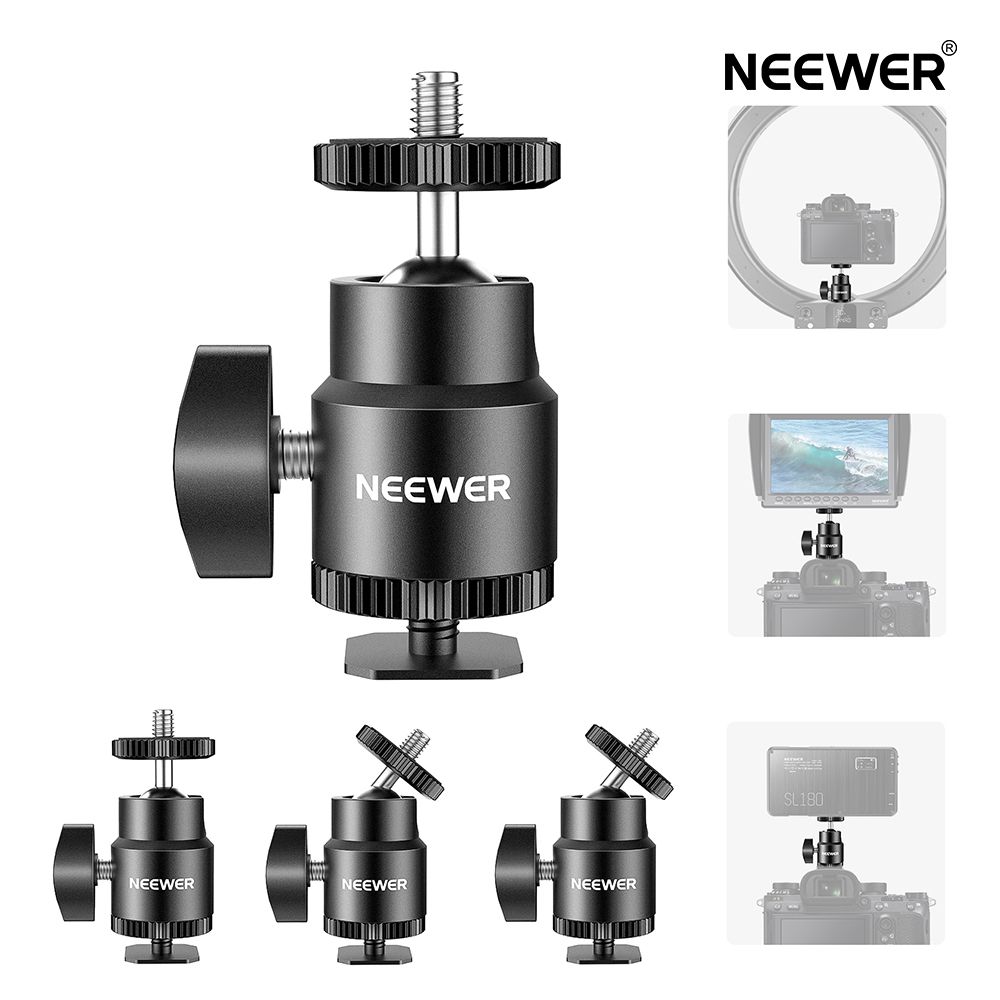 NEEWER 1/4 カメラホットシューマウント 追加の1/4 ネジ4パック ミニボールヘッドコールドシューマウントアダプター付き カメラ カムコーダー スマートフォン ビデオライト マイク リングライトに対応 - ST36