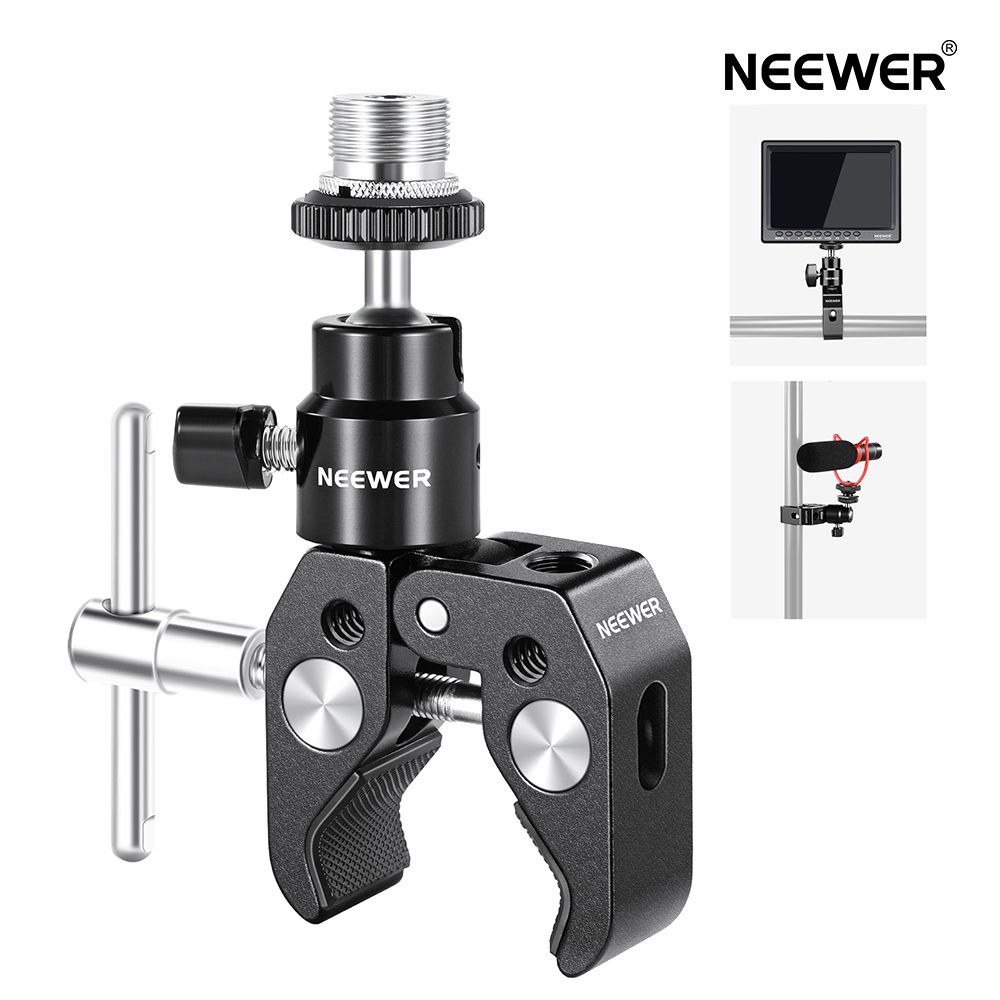 NEEWER カニクランプ 関節式ミニボール ヘッド 1/4"から5/8"ネジ付き SmallRig カメラケージとマイクに対応 耐荷重:1.5 kg (ST48)