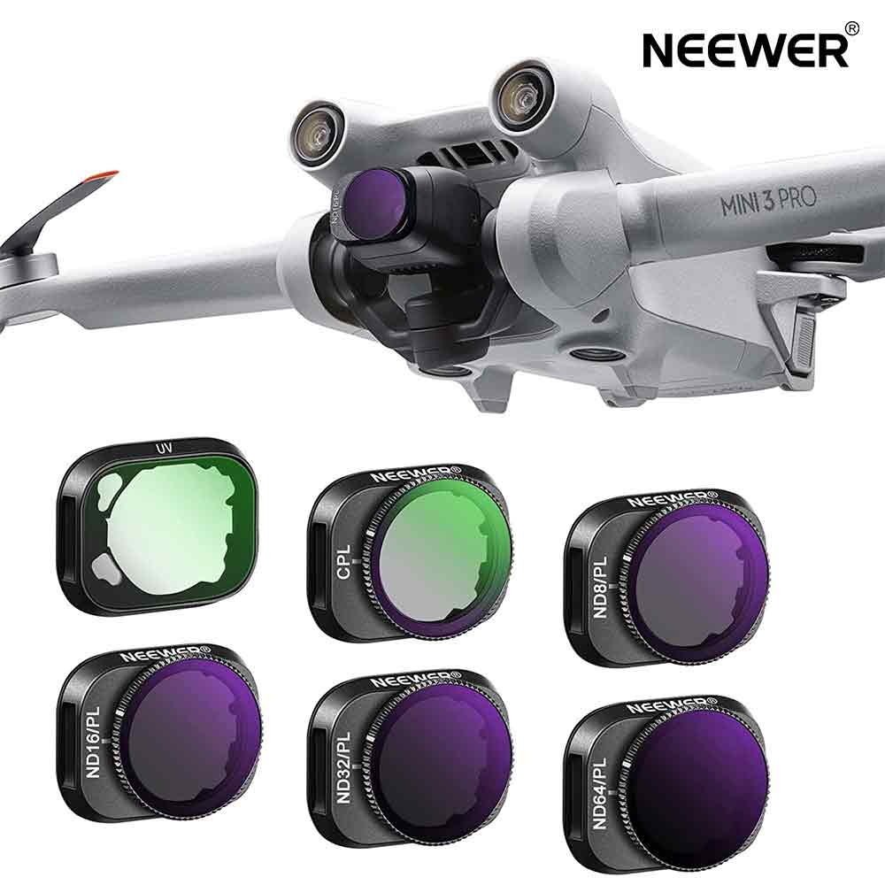 NEEWER 6個入り ND/PL フィルターセット DJI MIni 3/Mini 3 Proに対応 マルチコーティングHDガラス 色かぶりなし グレア除去 ND8/PL ND16/PL ND32/PL ND64/PL/CPL/UVフィルター付き