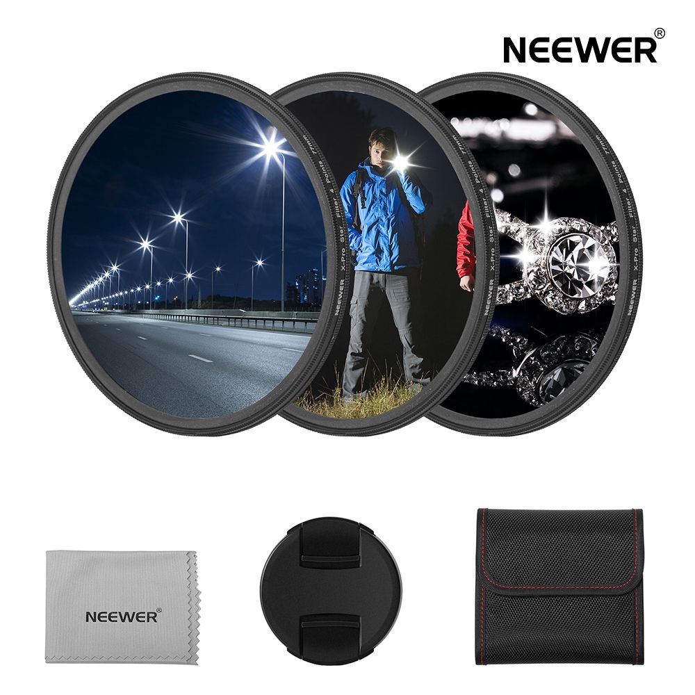 NEEWER 3個入りスターフィルター 調整可能なクロススクリーンスター効果フィルター（4、6、8ポイント） 超薄型アルミ合金フレーム HD ダークコーナーなし 両面ナノコーティング