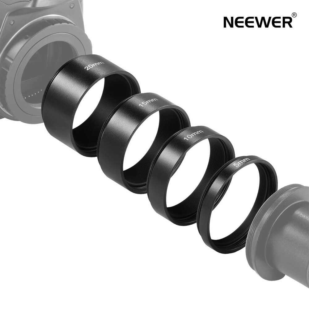 NEEWER 4個 T2延長チューブキット 5mm 10mm 15mm 20mm延長チューブ 両面M42x0.75mmネジ付き 天体写真用望遠鏡アクセサリー