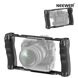 NEEWER ビデオカメラケージリグ Arcaタイプベース/デュアルグリップ/3/8"ARRI 位置決め&1/4"ネジ/コールドシュー付き ユニバーサルスタビライザー NEEWER ベースプレート 15mmロッドに適用 SmallRigに対応 CA016