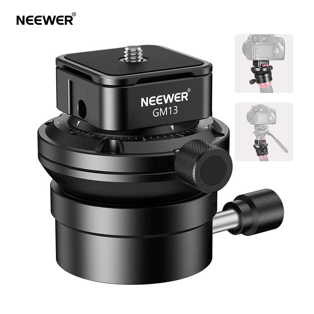 NEEWER 三脚レベリングベース (φ55mm) アルミ製 1/4"クイックリリースプレート DSLRカメラ&3/8"ネジ穴用 -15°チルト 360°パノラマ調整可能ダンピングクイックレベラー 最大荷重10kg GM13