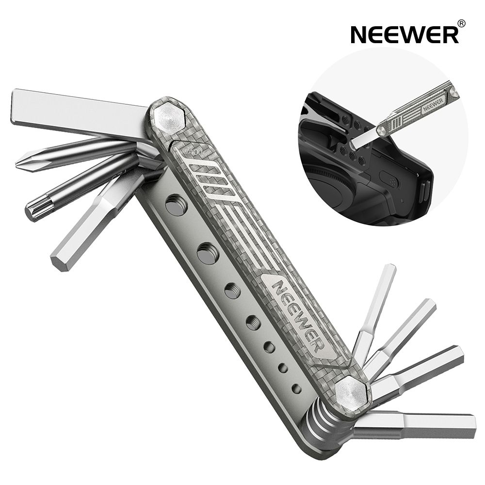 ＼P10倍+10%OFFクーポン／NEEWER 8in1 折りたたみドライバーツールセット ドライバー3個 六角レンチ5個 スレッド7本 ネジ収納用 ポケットツール SmallRigに対応 NEEWER カメラケージリグ トップハンドル 三脚 QRプレートに対応 UA006