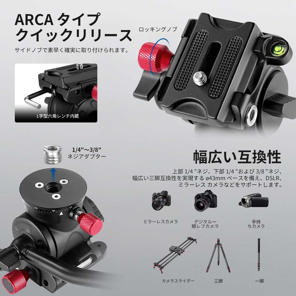 NEEWER �ӥǥ����� �ե롼�ɱ��� ������ή�Υإå� �ϥ�ɥ��Arca�����ץ����å���꡼�� ����߹���� �ѥΥ�ޥɥ�å��ѥ����ȥإå� ��43mm��������١����դ� �����ӥǥ������ DSLR������� ����ٽ�3kg GM23