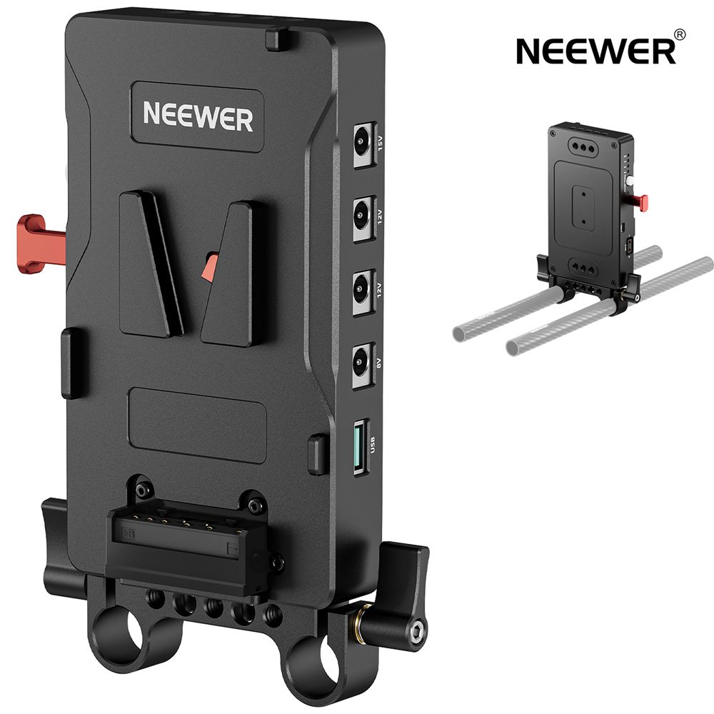 NEEWER Vマウントバッテリープレート 15mmロッドクランプ付き 電源スプリッター PD 60W Type C&D タップ/DC15V ポート NEEWER Vロックバッテリー用 ビデオリグ用 SmallRigに対応 VB-A1