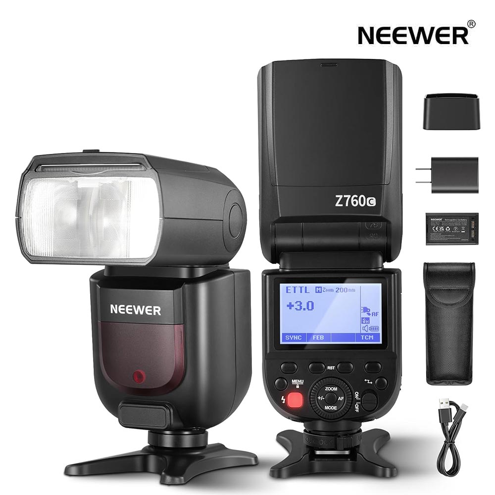 NEEWER Z760-N/C/S TTLフラッシュスピードライト Canon/Nikon/Sonyに対応 磁気ドームディフューザーとラウンドヘッドアダプター付きオプション 76Ws GN60 2.4G 1/8000s HSS TCM変換 7.4V/2600mAh リチウム電池充電器セット 480回フルパワーフラッシュ 1.5s高速リサイクル