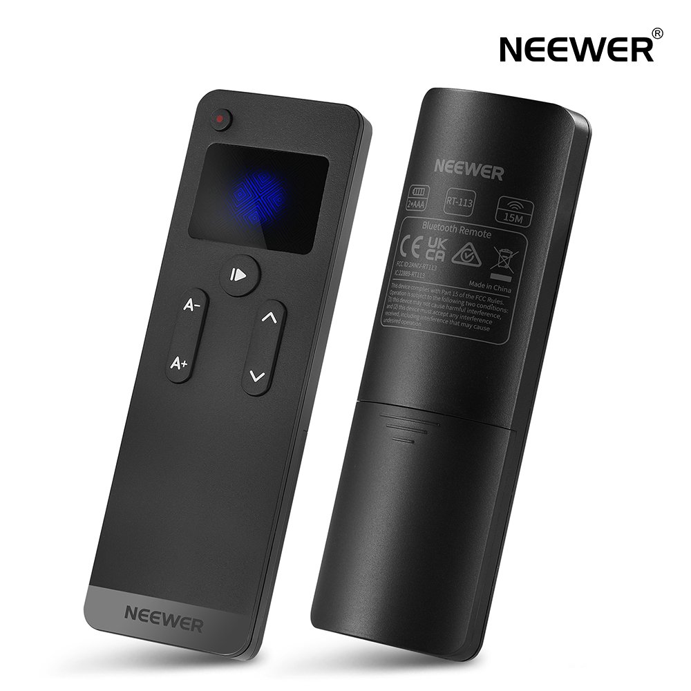 *商品説明： 【NEEWERテレプロンプターアプリと連携】 ●NEEWER RT113リモコンはBluetooth経由でスマホ/タブレットに直接接続します。 ●コンパチブルiPad iPhone Samsung Huawei Android。 ●「NEEWER Teleprompter」アプリと連携し、ビデオ、チュートリアル、プレゼンテーションを録画に役立ちます。 ●ご注意：Windows OSと互換できません。 【幅広い互換性】 ●NEEWER RT113リモコンはNEEWERテレプロンプター（X1 Pro、X10、X12、X14、X16、X17、X17 IIなど）だけでなく、どのブランドのテレプロンプターでも完璧に連携できま。 ●システムの「設定」>「bluetooth」パネルで携帯端末と直接ペアするだけで、完成です。 ●ご注意：接続する前に、端末のbluetoothと位置情報サービスを有効にしてください。 【操作簡単】 ●リモコンを使って、NEEWERテレプロンプターアプリ内でスクリプトの再生/一時停止、フォントサイズの変更、スクロール速度の制御、ページの上下を切り替えることができます。 ●アプリはApp StoreとGoogle Play Storeから無料でダウンロードできます。 【ノイズフリー録音】 ●静音で触感の良い操作操作ボタンにより、聴衆に気づかれることなく簡単に操作できます。 【電源】 ●AAA 電池2本（別売）で駆動します。 ●手動で電源を切り、消耗を抑えられます。小型と軽量なのでどこでも使用可能です。 ◆◆◆【安心のメーカー1年保証】 ●通常使用による故障が発生した場合、お買い上げ日から1年間の無償保証サービスを提供致します。 *仕様： モデル：RT113 電源：2 AAA電池(含まれていない) 寸法：4.9"x1.6"x0.7"/124x40x18mm ご注意： ●ご注意：Windows OSと互換できません。 ●ご注意：接続する前に、端末のbluetoothと位置情報サービスを有効にしてください。 *パッケージ内容： 1 x RT113 テレプロンプターリモコン 1 x ユーザーマニュアル