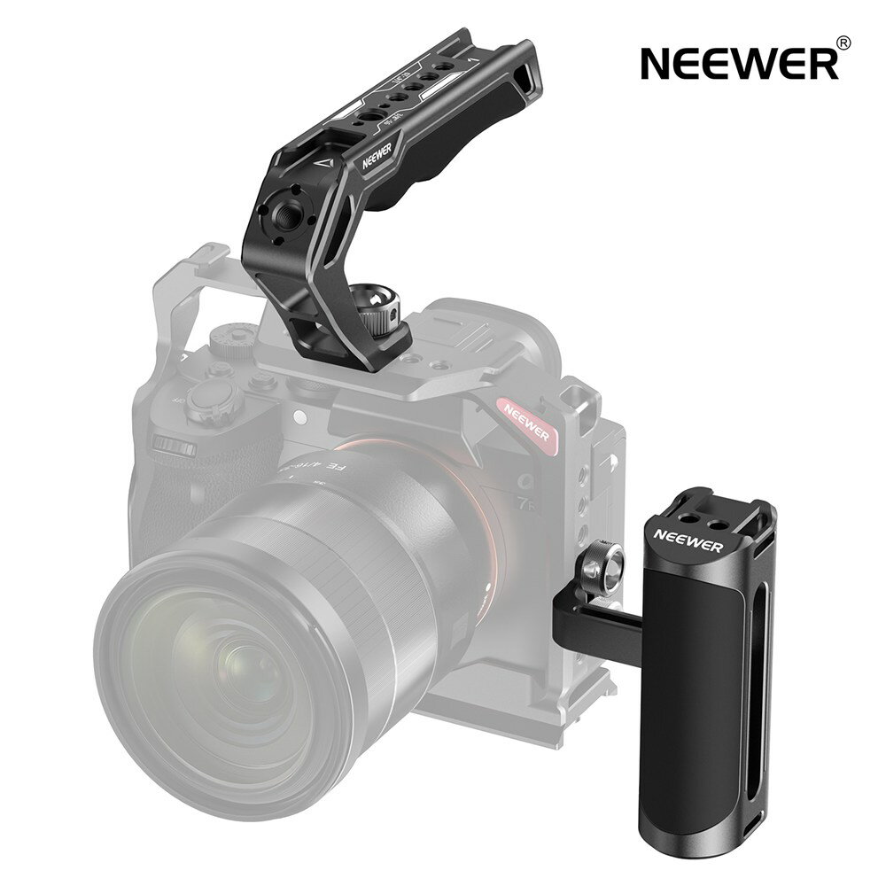 NEEWER トップハンドル＆サイドハンドルグリップキット ARRI位置決めピン付き3/8"ネジ、1/4"ネジ、コールドシュー、人間工学に基づいたシリコンハンドグリップ SmallRigカメラケージビデオリグに対応 CA007+VS105