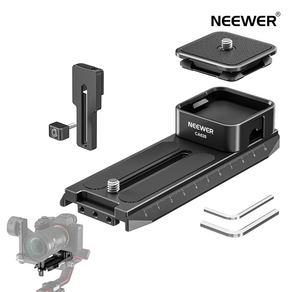 【300円クーポン+P11倍】NEEWER Arca型クイックセットアップシステム ハンドヘルドジンバル用 25mm垂直調整レンズサポート、オートロック角型QRプレート付き DJI RS 2 RSC 2 RS 3 PROに対応 最大荷重10kg CA026