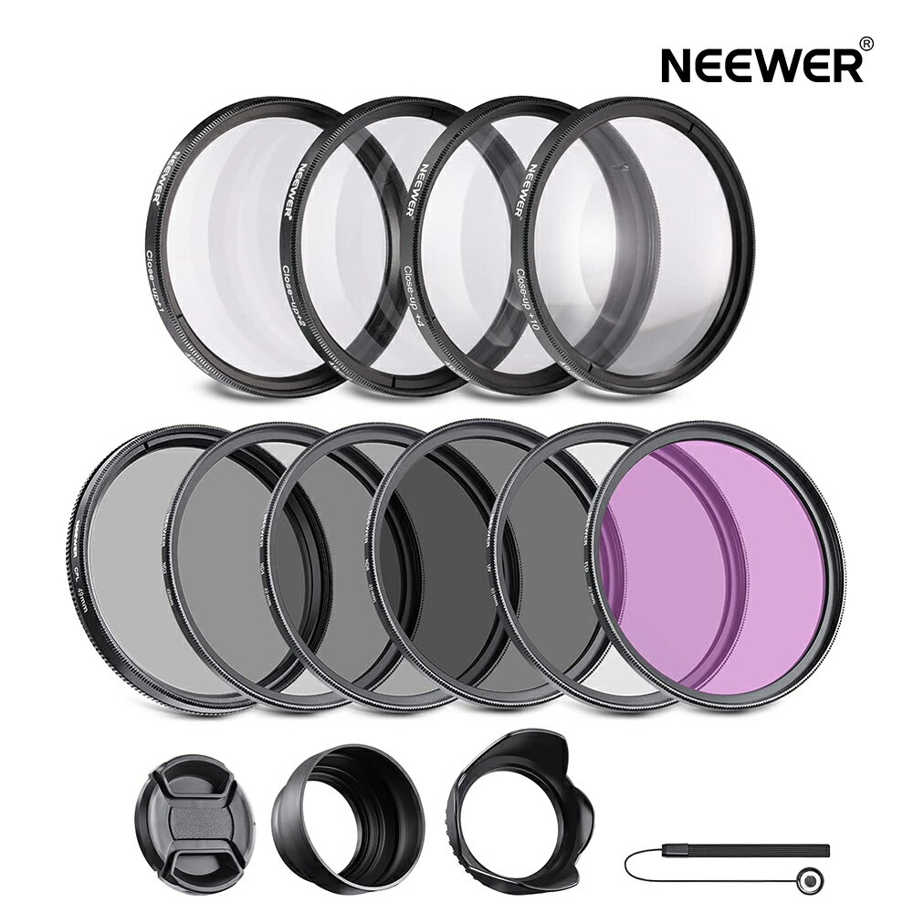NEEWER レンズ用全フィルターアクセサリ フィルターセット+マクロクローズアップキット　UV CPL FLDフィルターセット+マクロクローズアップセット (+1 +2 +4 +10)+ NDフィルターセット(ND2 ND4 ND8)+その他