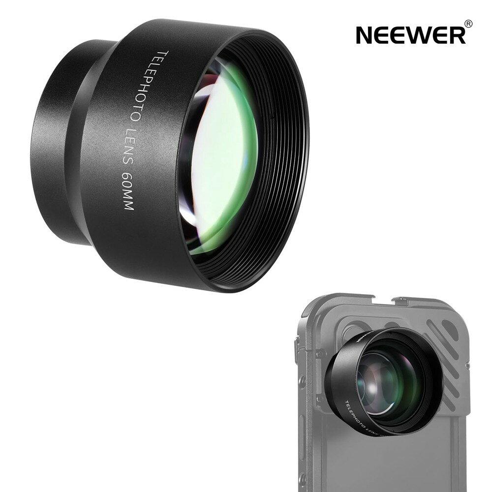 NEEWER 60mm HD望遠レンズ スマホレンズ 17mmネジレンズバックプレーン用 2倍拡大 17mmレンズアダプター付き SmallRig NEEWER iPhone Samsungスマホケージケースに対応 LS-41
