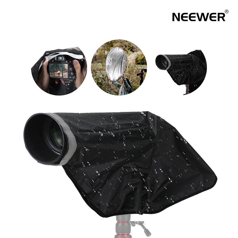 NEEWER 2in1カメラレインカバー&レフ板 XL/L 高耐久 ナイロン防水レインコート Fujifilm DSLR ミラーレスカメラと最大800mm/600mmレンズに対応 覗き窓/バッグ付き PB017/PB018