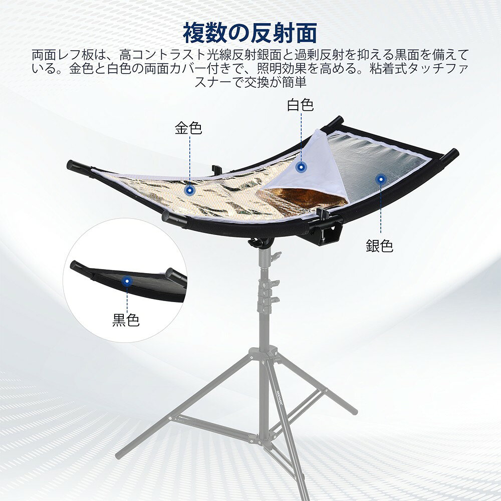 【P5倍+5%OFF券】NEEWER 撮影用レフ板 75×40cm 4色(黒/白/金/銀) U型 アーク型 ク...