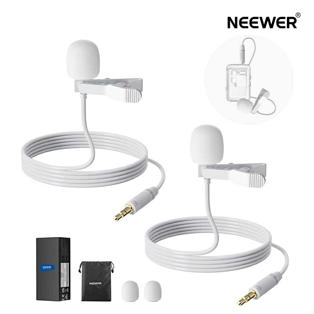 【P10倍UP中!】NEEWER ラベリア ラペルマイク 2個 クリップオン 全方向性 有線 騒音低減 コンデンサー ミニ Rode Wireless GO II 2に対応 DJI無線マイクトランスミッター ステージ/YouTube/生放送用 CM5 ホワイト