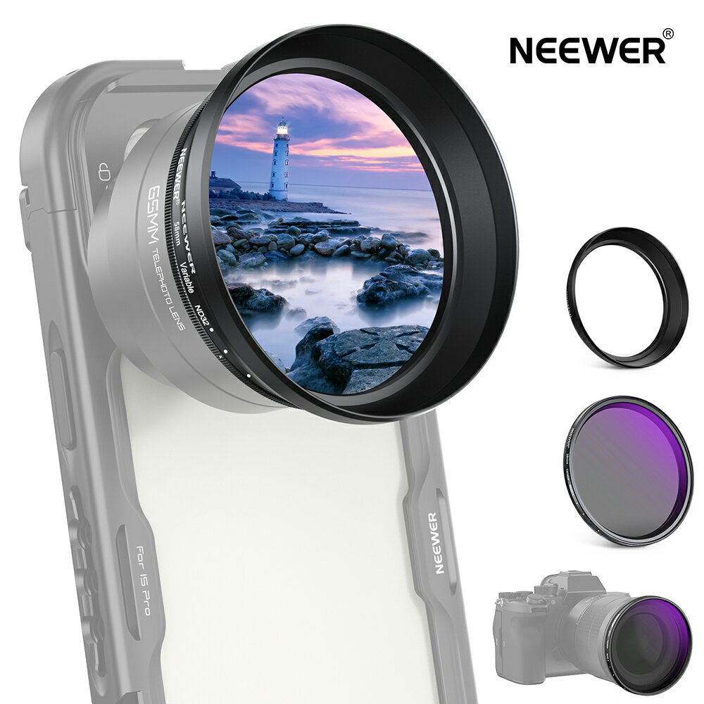 乐天商城 - 【P10倍UP中!】NEEWER 可変NDフィルター ND2-32 1-5ストップ調整可能 減光フィルター 58mm用 (フードシェード62mm付き) & 72mm用 (フードシェード77mm付き) iPhone/Android/Samsung/NEEWER 65mmスマホ望遠レンズ対応 モデル: FL-105 / FL-99