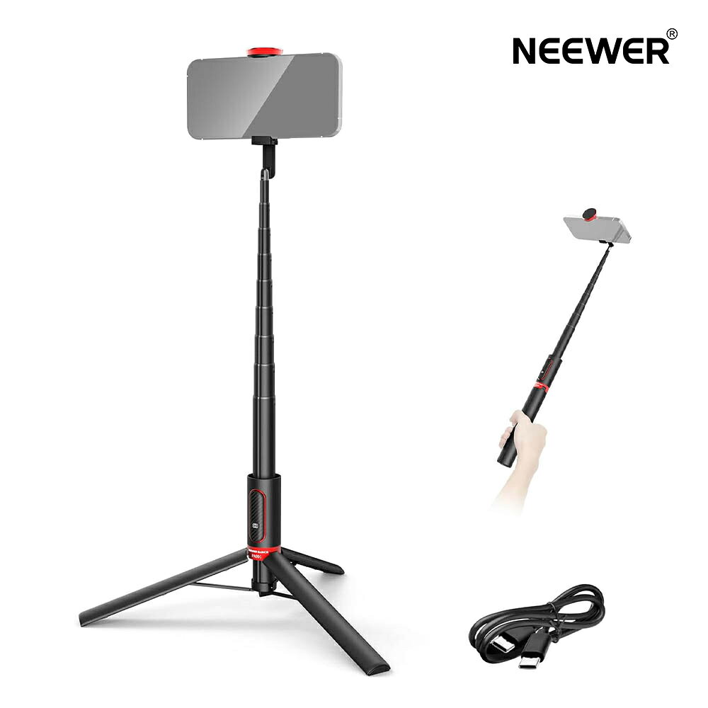 Rakuten - NEEWER BASICS 147cm 三脚スタンド スマホ用 自撮り棒三脚 金属製 ポータブル 軽量 トラベル三脚 伸縮可能 旅行用スマホスタンド ホルダーマウント&リモコン付き iPhone/Android/Galaxy S25/S24/S23 Ultra用 ビデオ録画/写真撮影用 PA991
