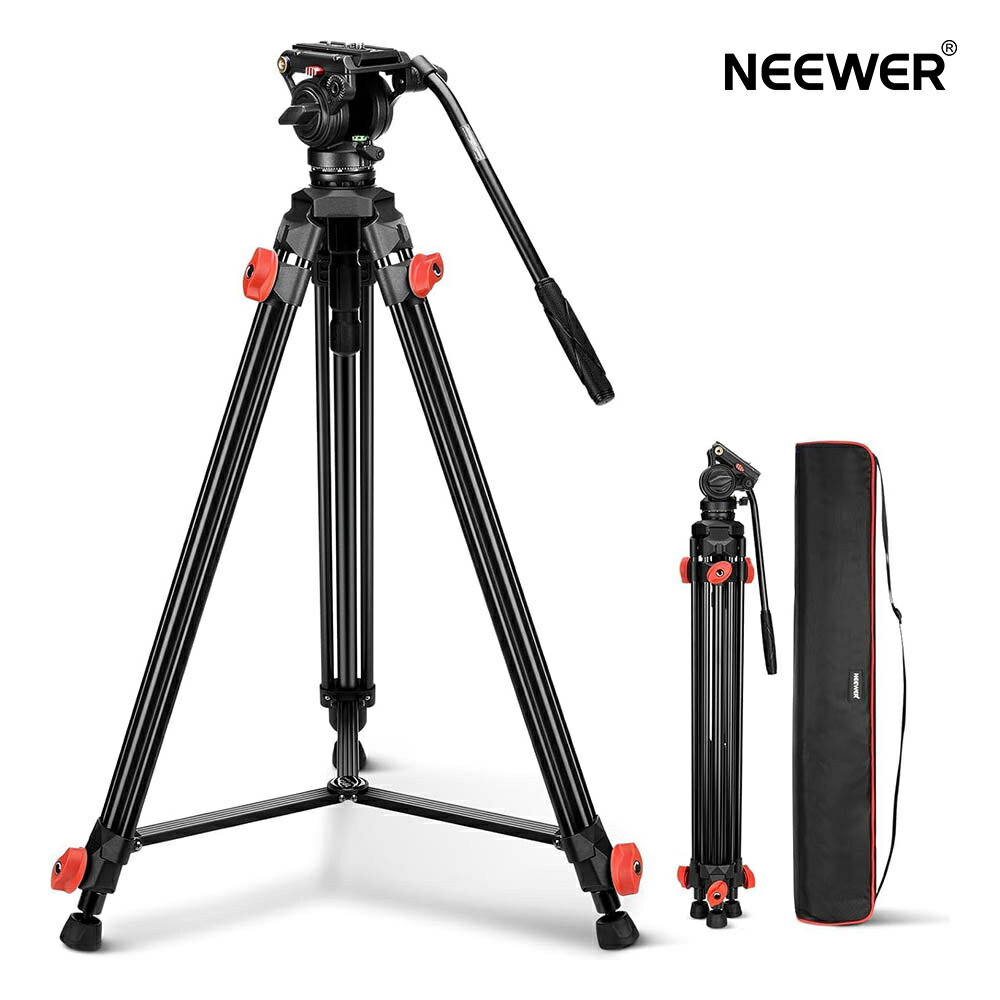Rakuten - NEEWER ビデオ三脚 カメラ三脚 フルードヘッド付き アルミ合金 軽量 コンパクト ポータブル トラベル三脚 DSLRカメラ/ビデオカメラ用 撮影用三脚 フルードヘッド 旅行三脚スタンド DJI ジンバル対応 Manfrotto QR プレート対応 高耐久 最大荷重6kg TP73