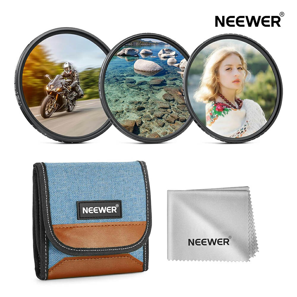 【P10倍UP中!】NEEWER レンズフィルター 3枚入りキット 可変ND2-32+CPL+1/4"ブラック拡散フィルターセ..
