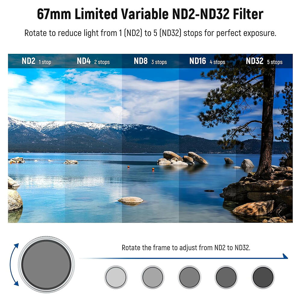 NEEWER 67mm 可変NDフィルター スリムHD設計 ND2-32対応 高画質映像撮影用中性濃度...