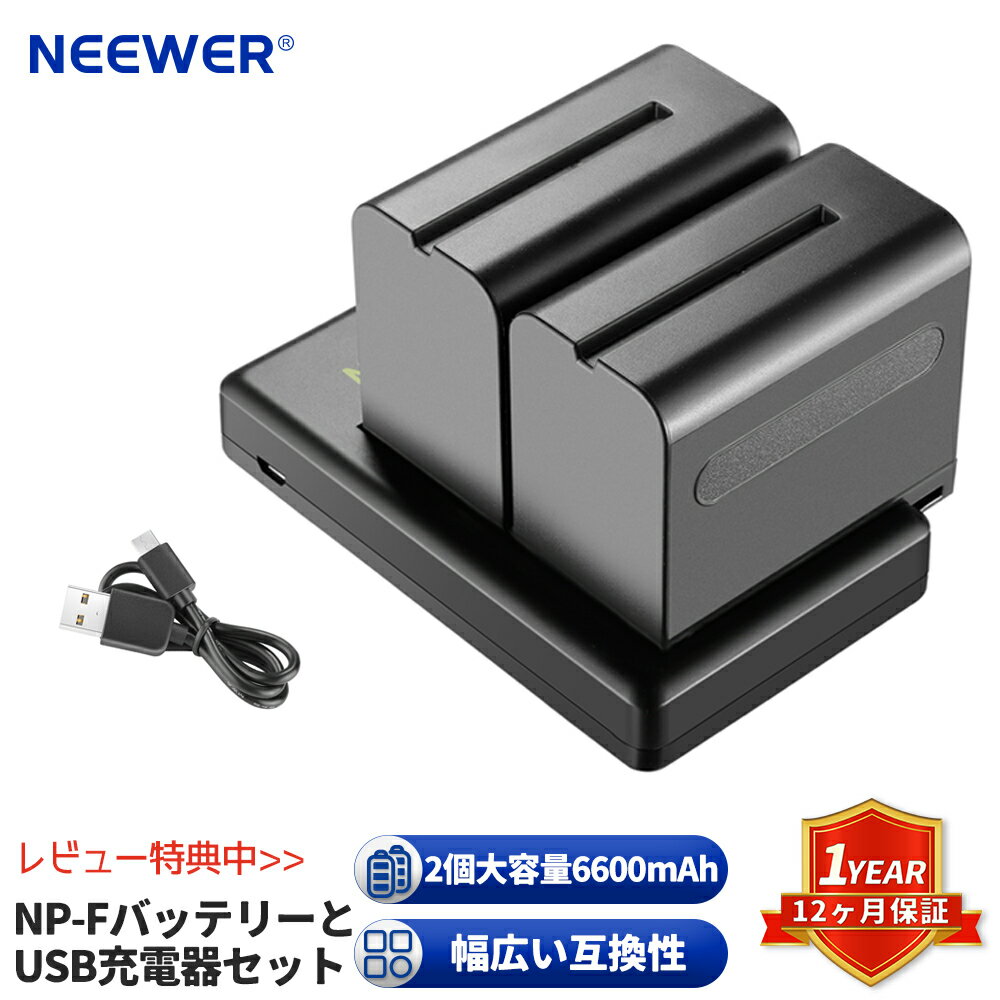 NEEWER 2個入り 6600mAh互換用バッテリー USB充電器付き Sony NP-F550 570 750 770 970 960 975、Sonyハンディカム、NW CN160 CN-216 LEDライト、NW 759 74K 760フィールワールド、759 74K 760フィールドモニターに対応