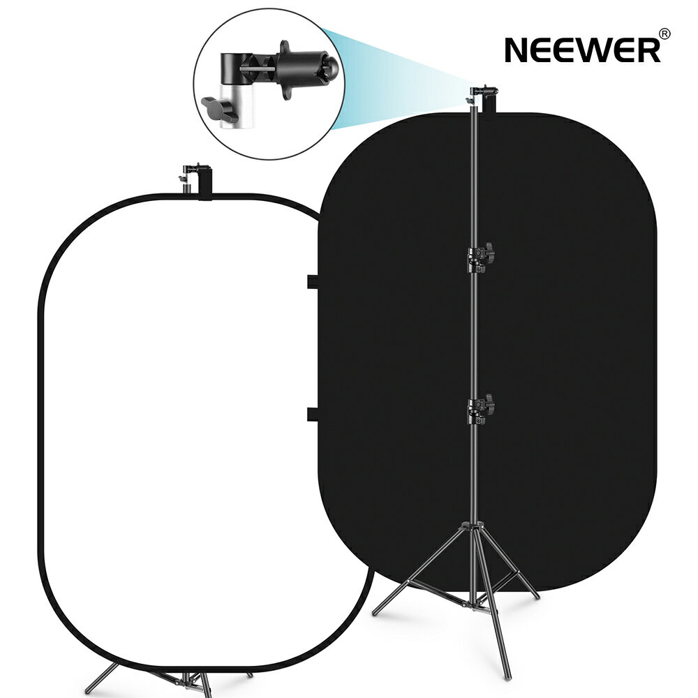 NEEWER 150x200cmクロマキー 黒/白両面 折りたたみ式背景 サポートスタンドキット付き 2-in-1リバーシブル背景ポップアップパネル フォトスタジオビデオ撮影、生放送などに適用