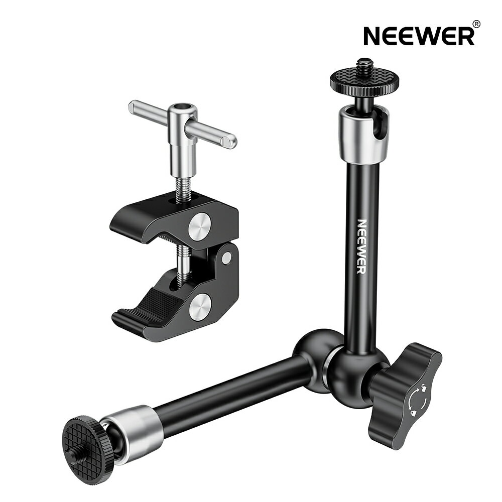 NEEWER スーパークランプ 1/4"と3/8"ネジ付き 9.8インチ/25CM 調整可能なマジックアーム 両端1/4インチネジ付き 耐荷重2kg フラッシュ、LEDライト、マイク、モニター、ケージに対応 - ST25C