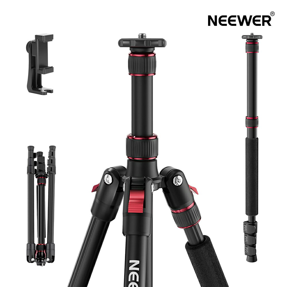 Rakuten - NEEWER BASICS カメラ三脚一脚 180cm ビデオ三脚 金属製 頑丈 ポータブル スマホホルダーマウント付き ボールヘッドなし 軽量 コンパクト DSLR/ビデオカメラ/スマホ用 スマホスタンド トラベル三脚 iPhoneに対応 中心軸反転可能 耐荷重8kg TP15