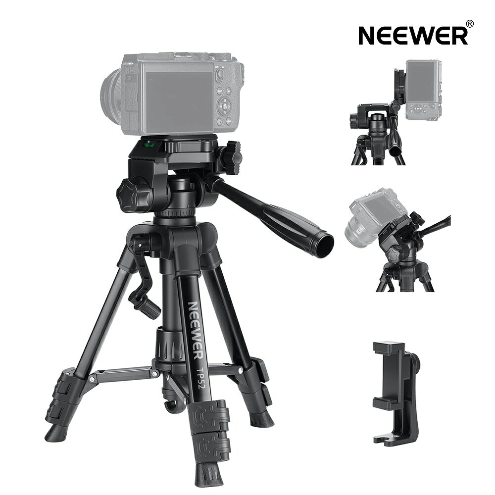 NEEWER ENTRY LEVEL VERSION 卓上三脚 ミニ三脚 iPhone/DSLRカメラ/ウェブカメラ/カムコーダー用 コンパクト 小型 デスク三脚スタンド スマホ三脚 ビデオ三脚 ポータブル 3ウェイパンチルトヘッド/スマホホルダー付き Vlog/自撮り用 TP52